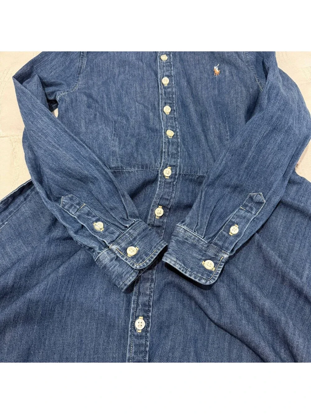 Polo Ralph Lauren Girls Size 8 Denim Shirt Dress Belted Fit & Flare Pony